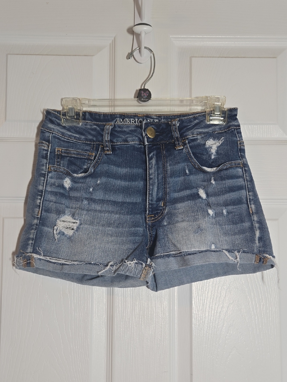American Eagle Outfitters Blue Hi-Rise Shortie Distressed Jean Shorts Size 6
